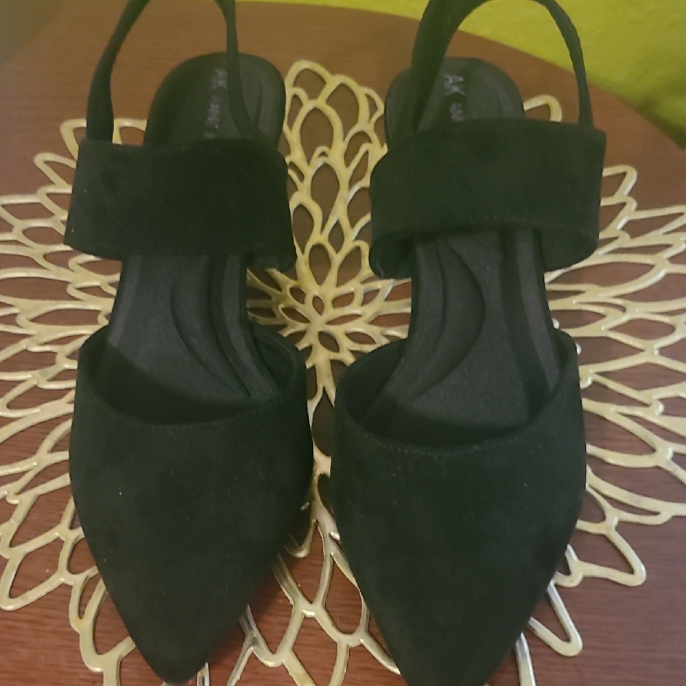 Anne Klein Black Suede Slingback Heels